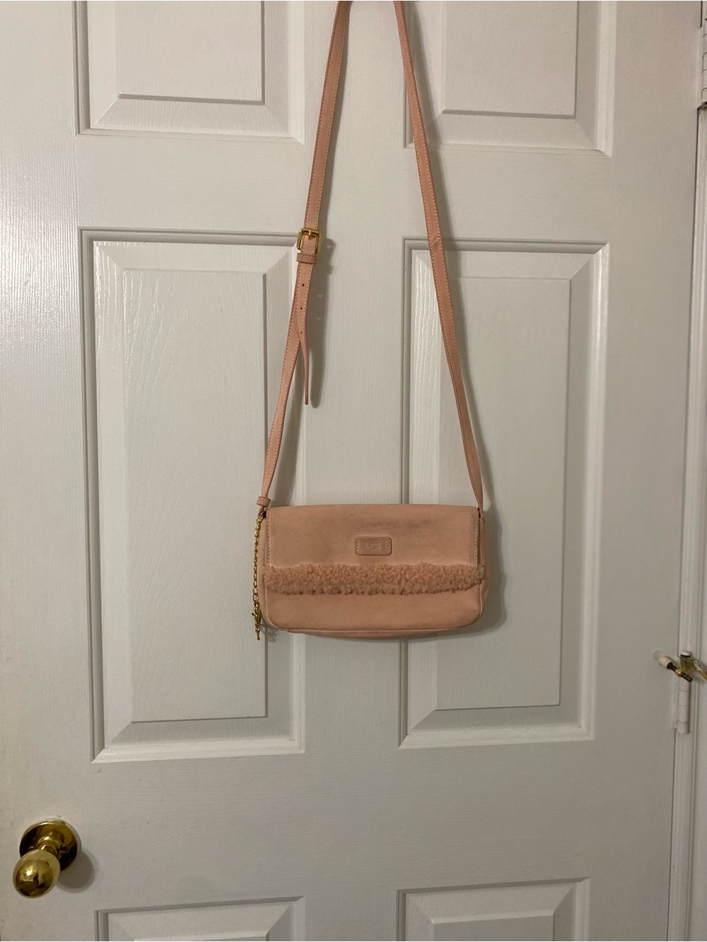 UGG Peach Shearling Trim Crossbody Bag